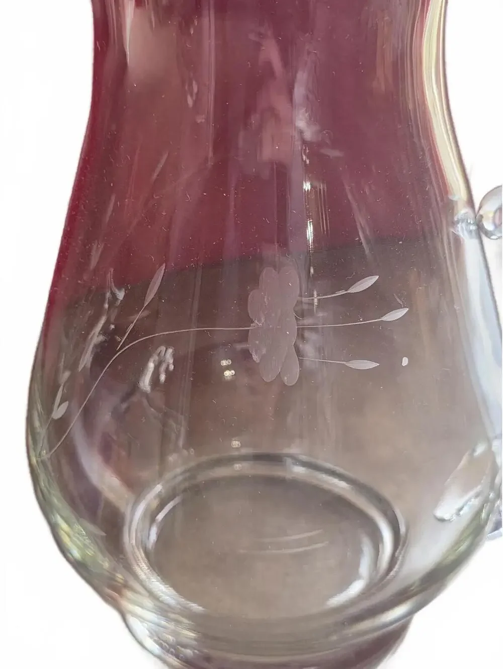 Princess House Heritage Glass Pitcher Vintage Clear Crystal Etched Floral 9.5
